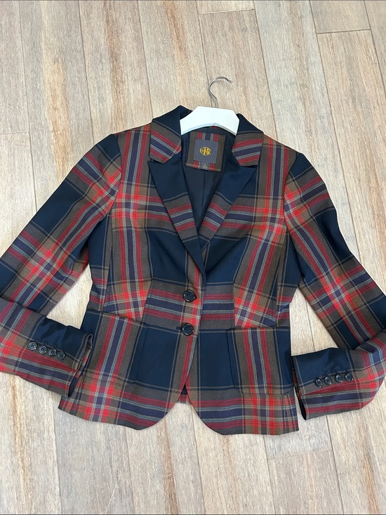 Outback Red Jackets & Blazers - Plaid Tailored Blazer Jacket - Red, Navy, Brown